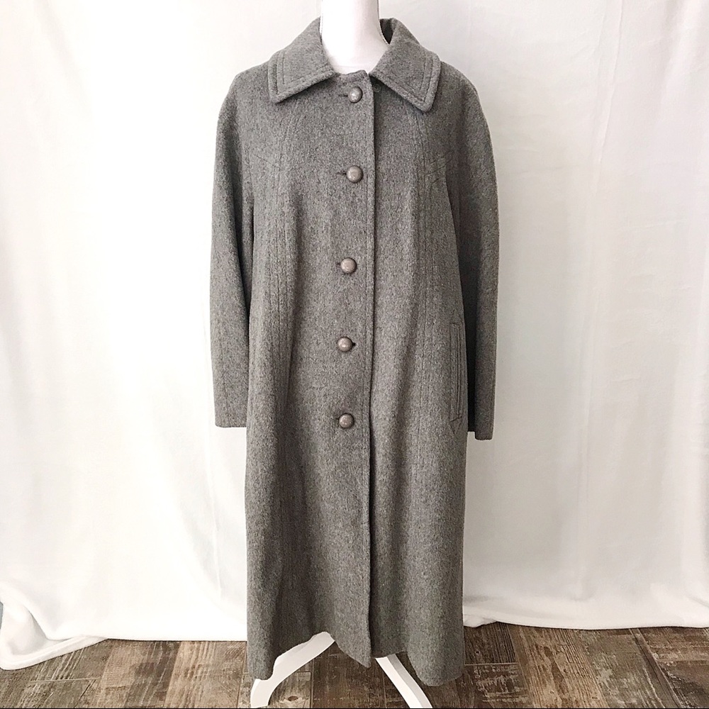 Vintage Wool Coat Long Grey Button Up